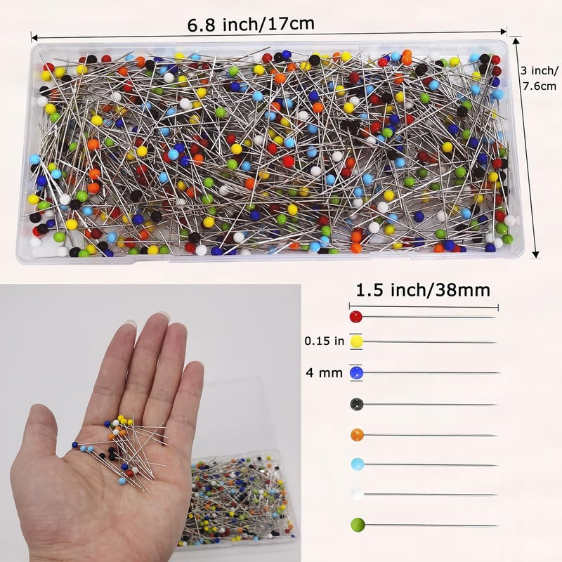 Urmspst 600PCS Sewing Pins (Upgraded), 1.5 inch Straight Pins with 4MM Colored Ball Glass Head, Quilting Pins for Fabric, Jewelry DIY, Craft and Sewing Project(Colorful) - Image 2